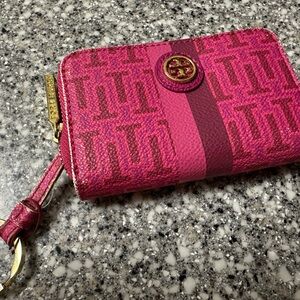 Tory Burch card case coin purse keychain pink early collection wallet